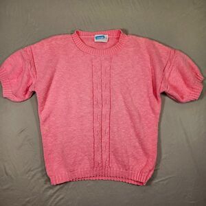 Vintage Wrangler Pink Short Sleeve Cable Knit Sweater 100% Cotton Womens Small